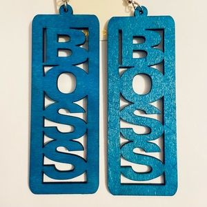 “BOSS” Wooden Dangle Earrings